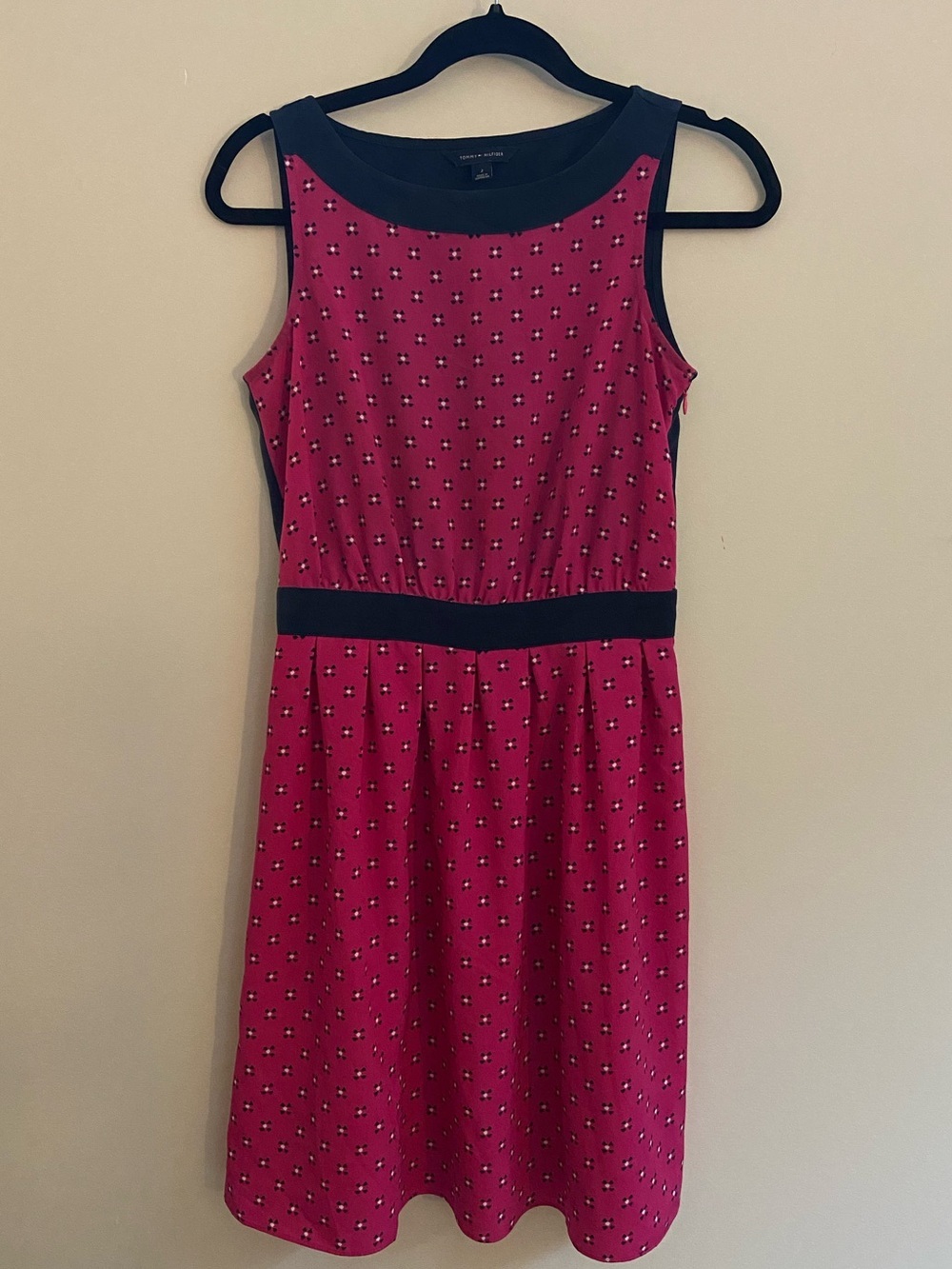 Tommy Hilfiger Fuchsia and Navy Sleeveless Midi Dress